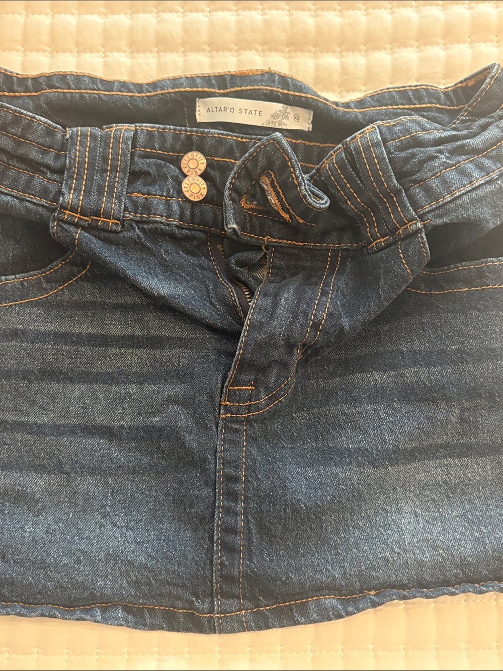 Altar'd State Dark Blue Denim Mini Skirt